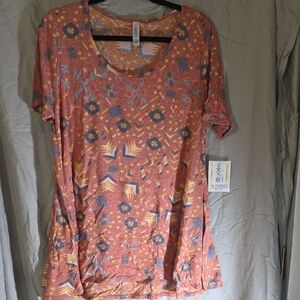 LuLaRoe Abstract Orange and Blue Short Sleeve Tee